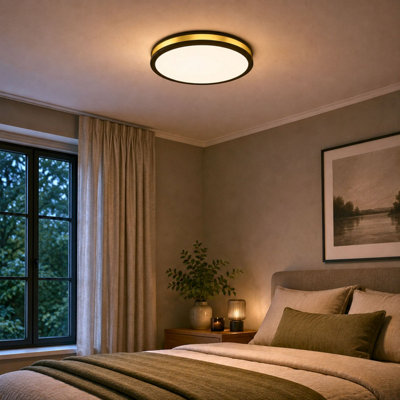 EGLO Pescaito LED Black And Gold Flush Round Ceiling Light, Large
