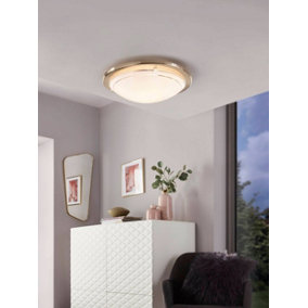 EGLO Planet 1 Satin Nickel And White Metal And Glass Flush Light, (D) 29cm