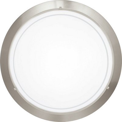EGLO Planet 1 Satin Nickel And White Metal And Glass Flush Light, (D) 29cm