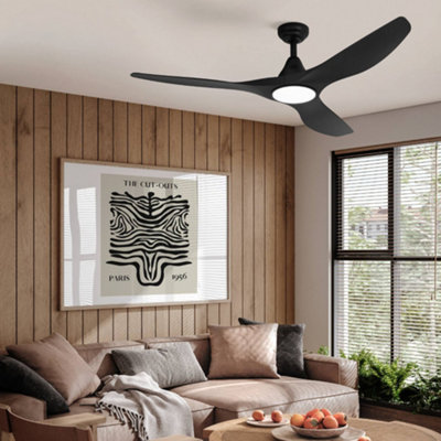 EGLO Portsea Matte Black Modern 3 Blade Plastic LED Ceiling Fan With Light