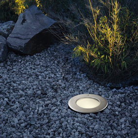 Eglo Riga 3 Stainless Steel Integrated LED Outdoor Recessed Ground Light, (D) 17cm