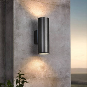 Eglo Riga Grey Metal IP44 Outdoor Wall Light 2 Light (inclusive), (D) 6.5cm
