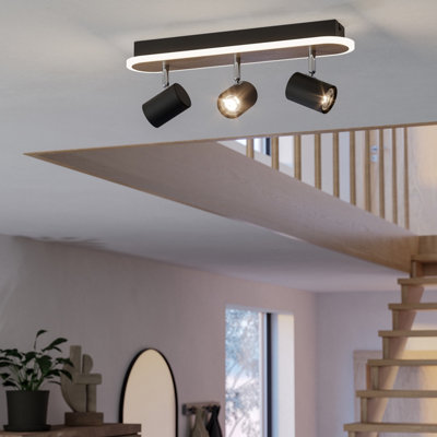 EGLO Rimbocchi Natural Wood & Steel Modern 3 Light Spotlight