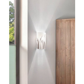 EGLO Rivato White And Chrome Glass And Metal Curved Wall Light, (D) 18cm