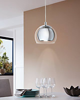 EGLO Rocamar Clear And Chrome Glass And Metal 1 Light Ceiling Pendant, (D) 19cm