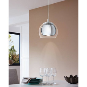 EGLO Rocamar Clear And Chrome Glass And Metal 1 Light Ceiling Pendant, (D) 19cm