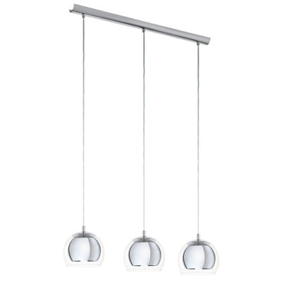 EGLO Rocamar Clear And Chrome Glass And Metal 3 Light Ceiling Pendant, (D) 78cm