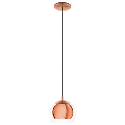 EGLO Rocamar Clear And Copper Glass And Metal 1 Light Ceiling Pendant, (D) 19cm