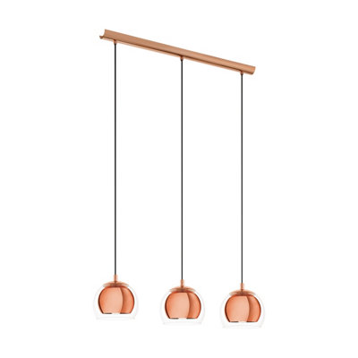 EGLO Rocamar Clear And Copper Glass And Metal 3 Light Ceiling Pendant, (D) 78cm