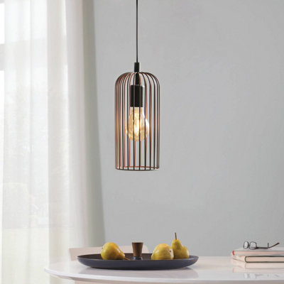 EGLO Roccamena Black And Copper Metal 1 Light Ceiling Pendant, (D) 13cm