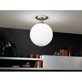 EGLO Rondo Satin Nickel And White Glass And Metal Ceiling Light, (D) 25cm