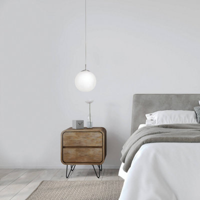 EGLO Rondo Satin Nickel And White Glass And Metal Pendant Light, (D) 25cm