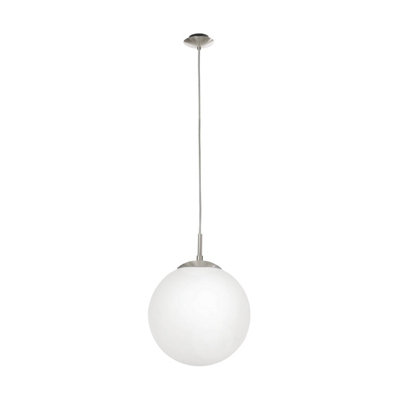 EGLO Rondo Satin Nickel And White Glass And Metal Pendant Light, (D) 25cm