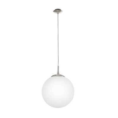 EGLO Rondo White Glass And Metal 1 Light Ceiling Pendant, (D) 30cm