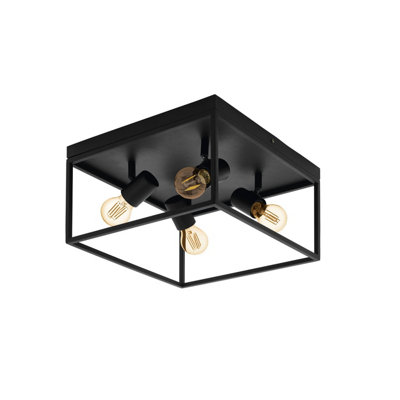 EGLO Silentina Black/Clear Metal/Glass 4-Light Flush Ceiling Fitting (D) 36cm