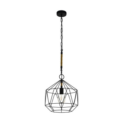 EGLO Single Pendant Light E27 Black Rope COTTINGHAM (21)