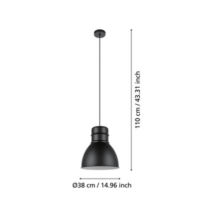 EGLO Single Pendant Light E27 Black White EBURY (21)