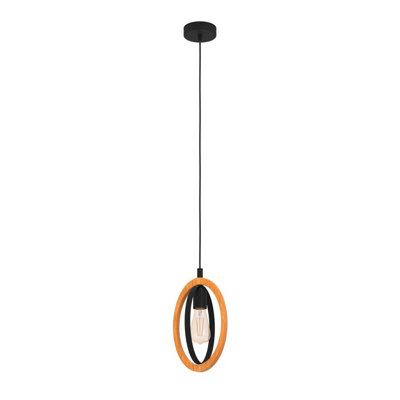 EGLO Single Pendant Light E27 Black Wood BASILDON (21)