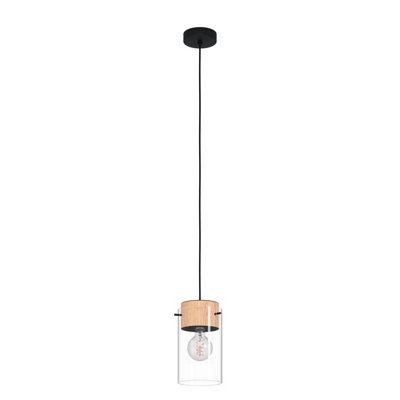 EGLO Single Pendant Light E27 Black Wood MADRESELVA (21)