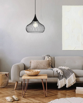 EGLO Staverton Black Wired Teardrop Shaped Single Pendant - Industrial/Retro, E27 (D) 36.5cm