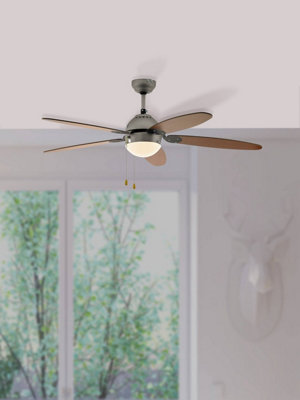 EGLO Susale Natural And Satin Nickel Wood And Metal Lit Ceiling Fan, (D) 132cm