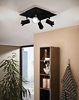EGLO Tamara 1 Black Steel 4-Light Adjustable Ceiling Spotlight  - IP44 Rated for Bathroom (D) 26cm
