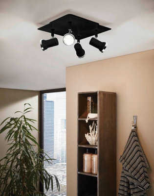 EGLO Tamara 1 Black Steel 4-Light Adjustable Ceiling Spotlight  - IP44 Rated for Bathroom (D) 26cm