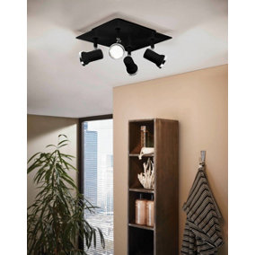 EGLO Tamara 1 Black Steel 4-Light Adjustable Ceiling Spotlight  - IP44 Rated for Bathroom (D) 26cm