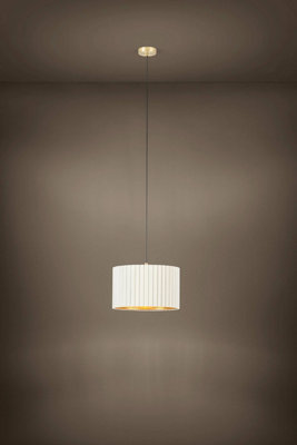 EGLO Tamaresco Single Pendant Light - Round Brushed Brass and White Velvet WBS