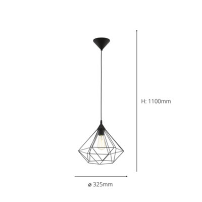 EGLO Tarbes Black Metal Diamond-Shaped Pendant Ceiling Light (D) 32.5cm