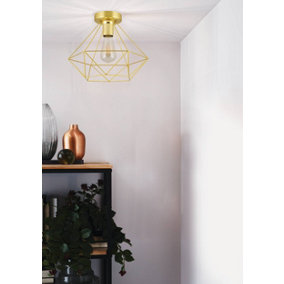 EGLO Tarbes Brushed Brass Metal Geometric Flush Ceiling Light Fixture (D) 32.5cm