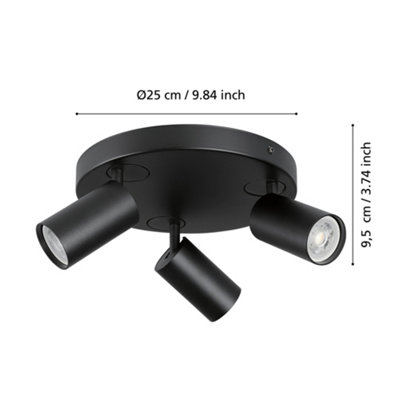 Eglo Telimbela-Z Black Smart Control, Colour Changing 3 Light GU10 Ceiling Spotlight