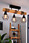 EGLO Townshend 5 Black/Natural Wood 3-Light Ceiling Pendant, Semi-Flush Industrial Style (L) 55cm