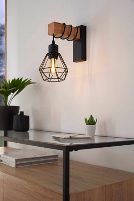 EGLO Townshend 5 Black/Natural Wood Wall Light - Vintage Industrial ...