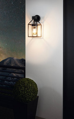 EGLO Trecate Modern Lantern Style Black Clear Outdoor Wall Light