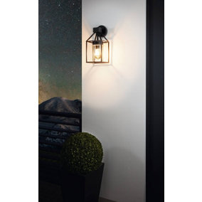 EGLO Trecate Modern Lantern Style Black Clear Outdoor Wall Light