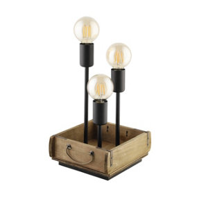 EGLO Triple Table Lamp Black/Wood WOOTTON (21)