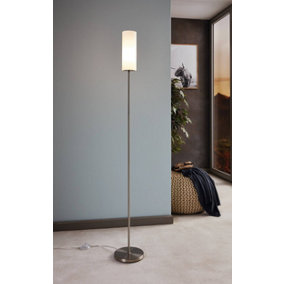 Eglo Troy 3 White And Satin Nickel Glass And Metal Floor Lamp, (D) 10.5cm