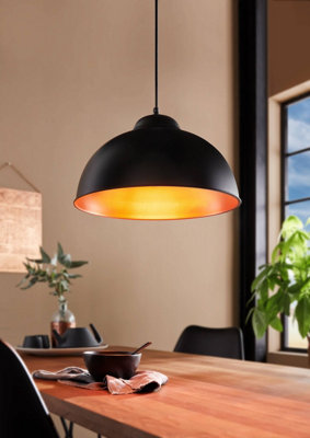 EGLO Truro 2 Black & Copper Metal 1-Light Ceiling Pendant - Contemporary Design (D) 37cm