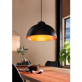 EGLO Truro 2 Black & Copper Metal 1-Light Ceiling Pendant - Contemporary Design (D) 37cm