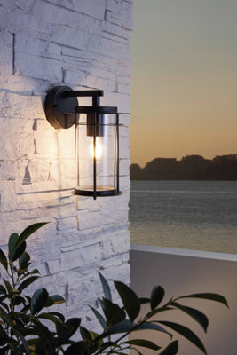 EGLO Valdeo Black And Clear Metal And Glass IP44 Outdoor Wall Light, (D) 27.5cm