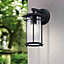 Eglo Valdeo Black And Clear Metal And Glass IP44 Outdoor Wall Light, (D) 27.5cm