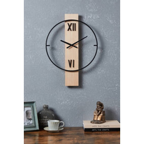 EGLO Yamatsuri Black Steel/Wood Skeleton Wall Clock