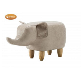Egor the Elephant Leatherette Foot Stool in a Beige/Grey Colour with Wooden Legs, H36 cm - Great Christmas Gift Idea