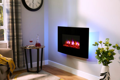 Lingga Contemporary 1.9kW Black Glass effect Electric Fire | DIY at Bu0026Q