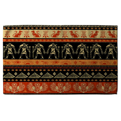 Egyptian Heiroglyphs in Orange & Black (Bath Towel) / Default Title