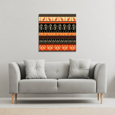Egyptian Heiroglyphs in Orange & Black (Canvas Print) / 101 x 101 x 4cm