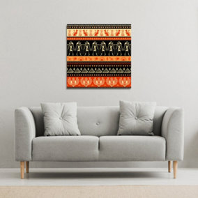 Egyptian Heiroglyphs in Orange & Black (Canvas Print) / 101 x 101 x 4cm