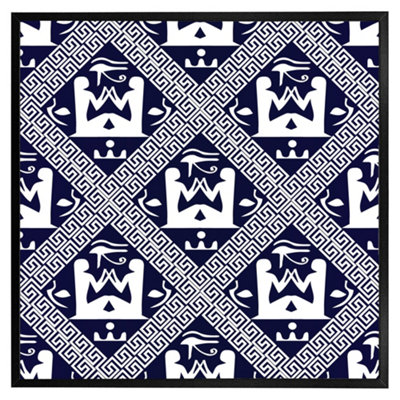 Egyptian hieroglyphs in navy (Picutre Frame) / 20x20" / White