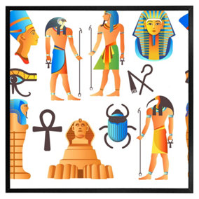 Egyptian mythological signs (Picutre Frame) / 16x16" / Black